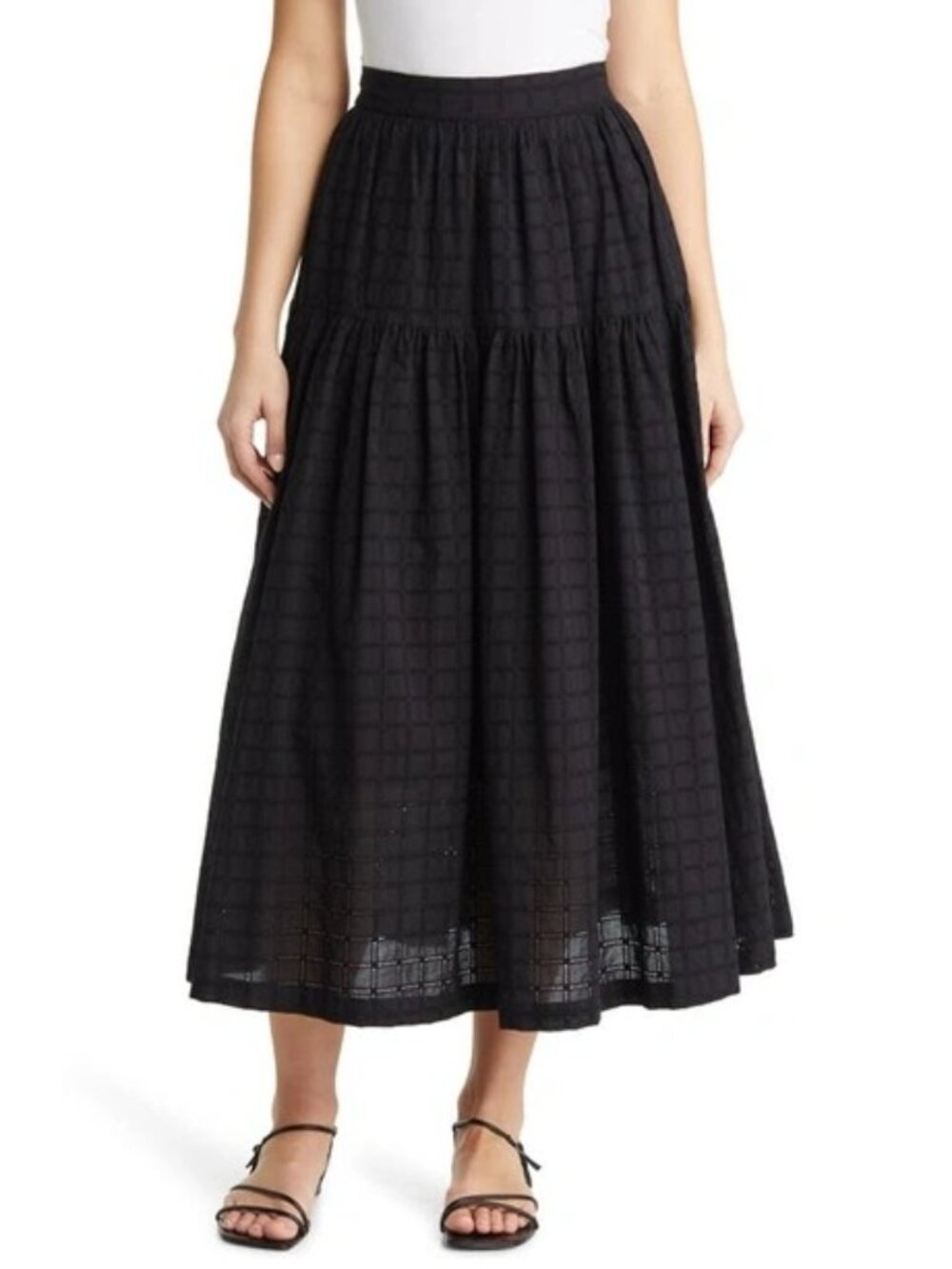 🆕 Nordstrom Eyelet Full Midi Skirt Black Small
